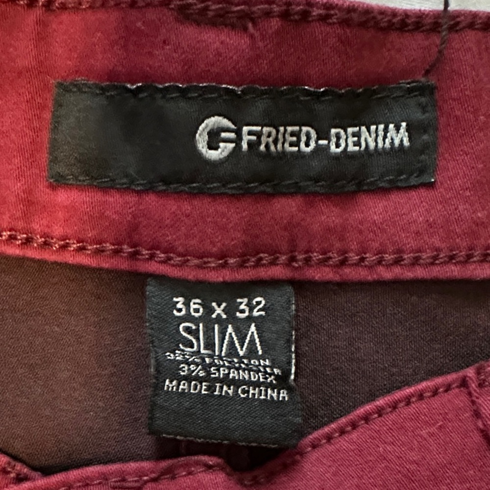 Vintage Fried-Denim Slim Straight Men's Jeans in Burgundy - Picture 3 of 5